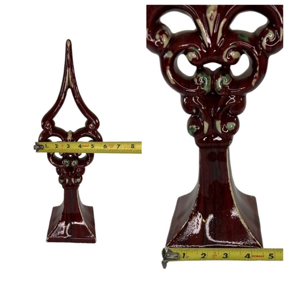 Set of 3 Art Deco Mantle Home Décor Red Glaze Pottery Mosaic Glass Candle Holder - Picture 14 of 15